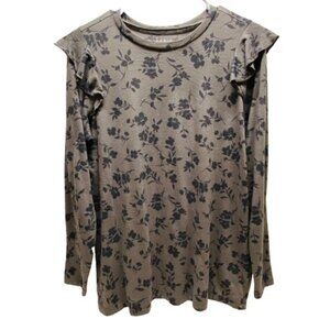 Torrid Top Women's‎ Size 00 Ruffle Long Sleeve Black Gray Floral Classic Fit EUC
